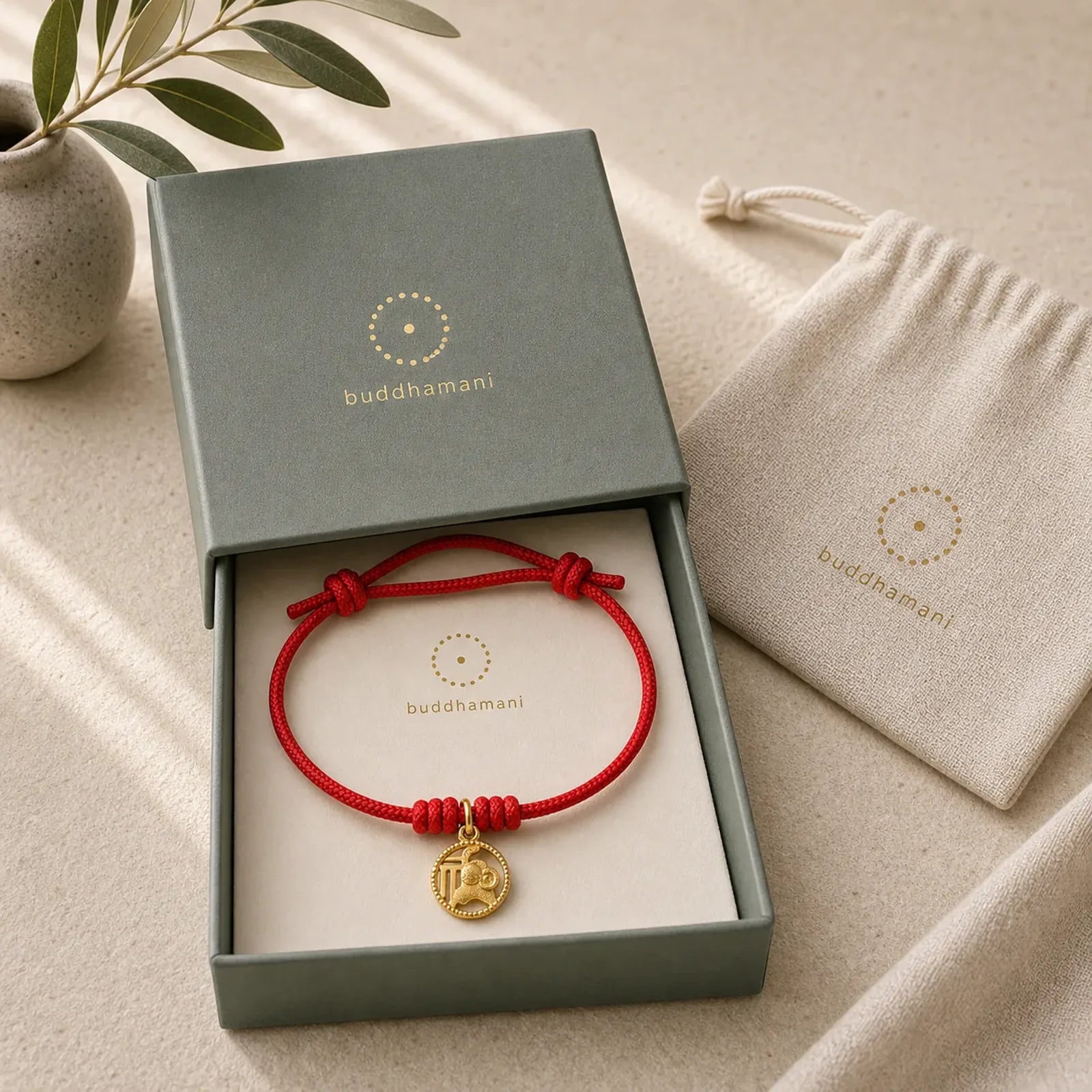 Elephant Fu Character Gold Plated Copper Red String Wealth Bracelet featuring Fu Character, Copper, Red String