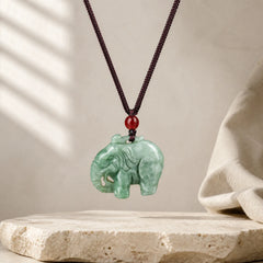 Elephant Jade Luck Strength Necklace String Pendant featuring Jade, Elephant Symbol
