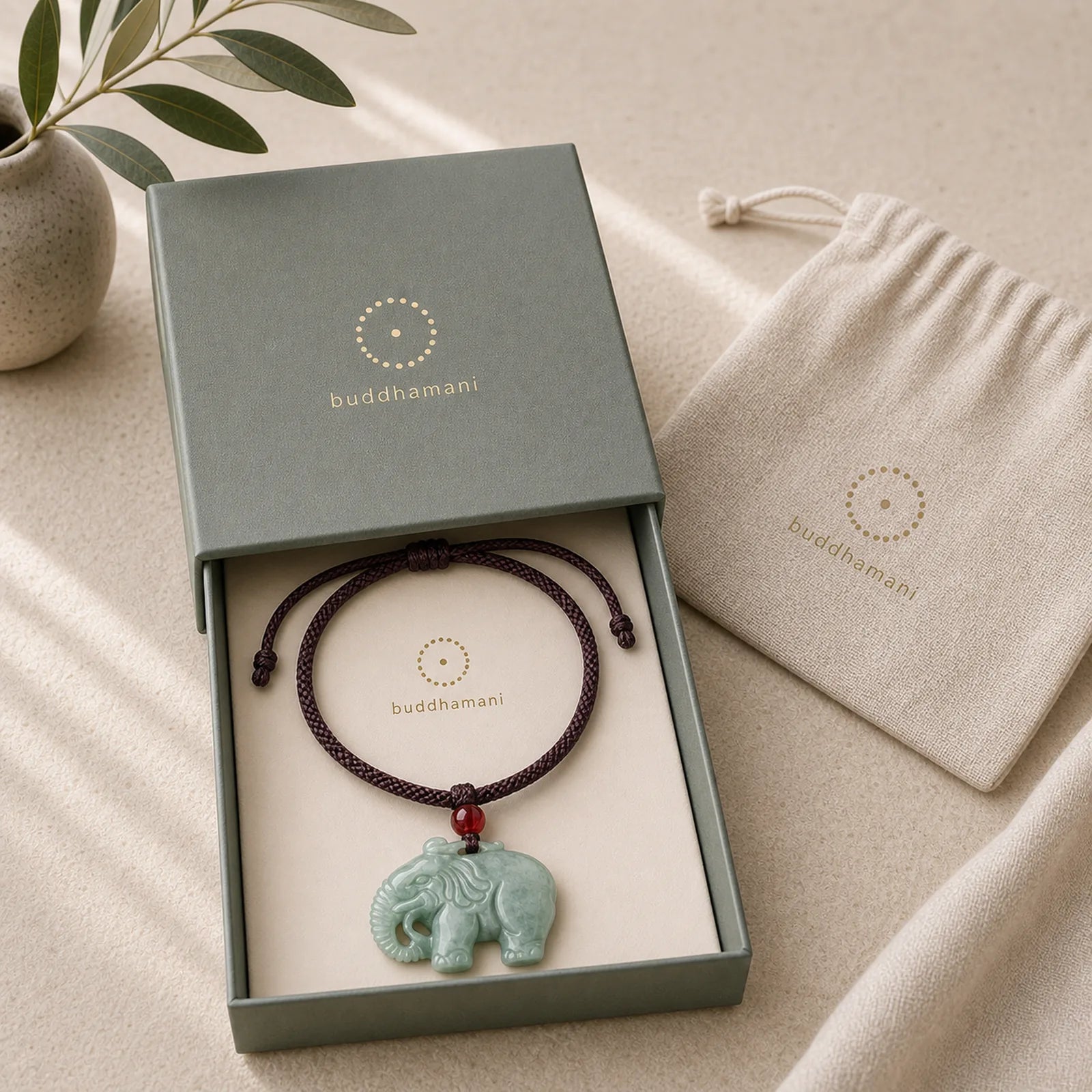 Elephant Jade Luck Strength Necklace String Pendant featuring Jade, Elephant Symbol