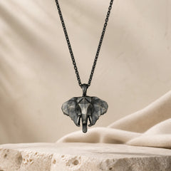 Elephant Pewter Titanium Steel Strength Necklace Pendant featuring Titanium Steel, Elephant Symbol