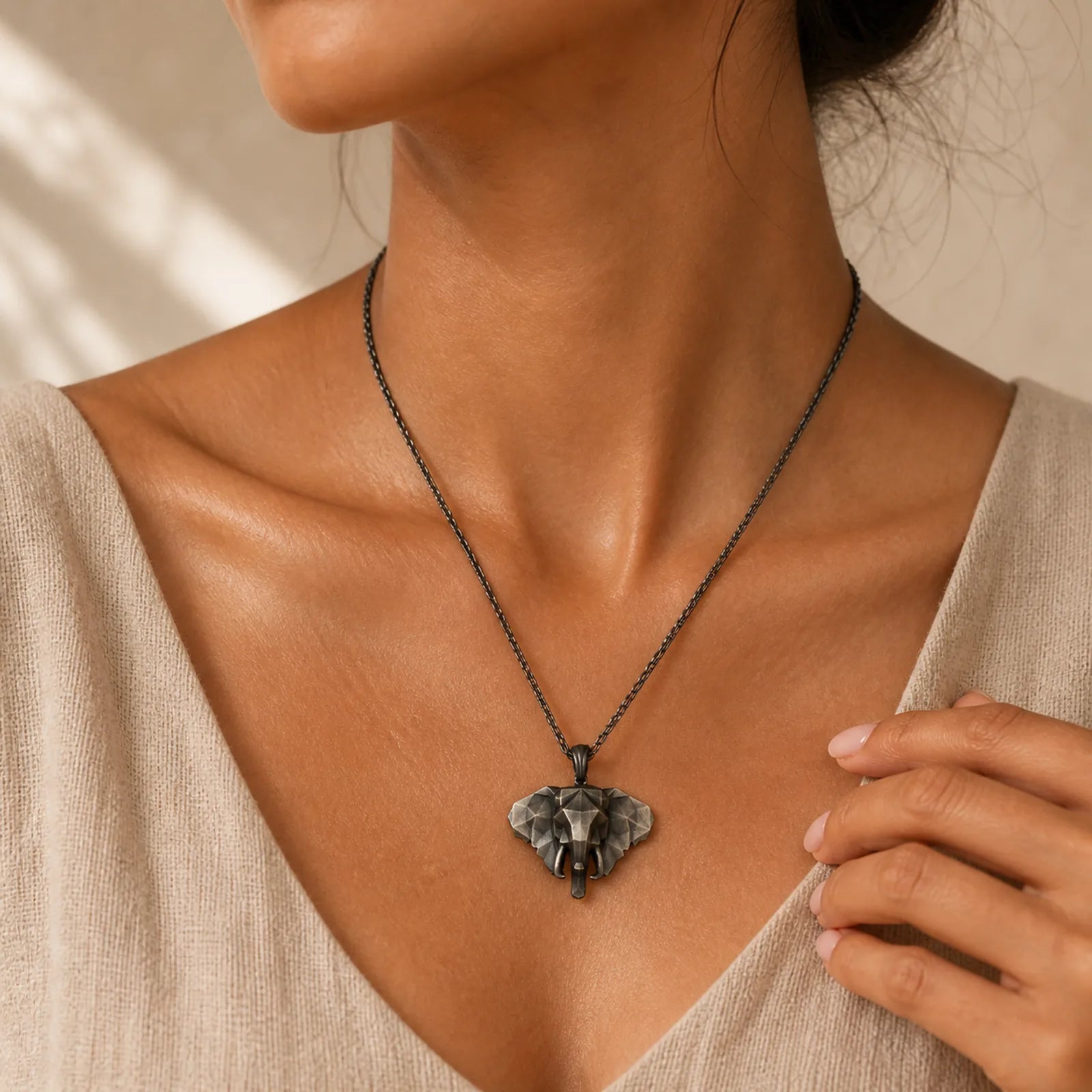 Elephant Pewter Titanium Steel Strength Necklace Pendant featuring Titanium Steel, Elephant Symbol