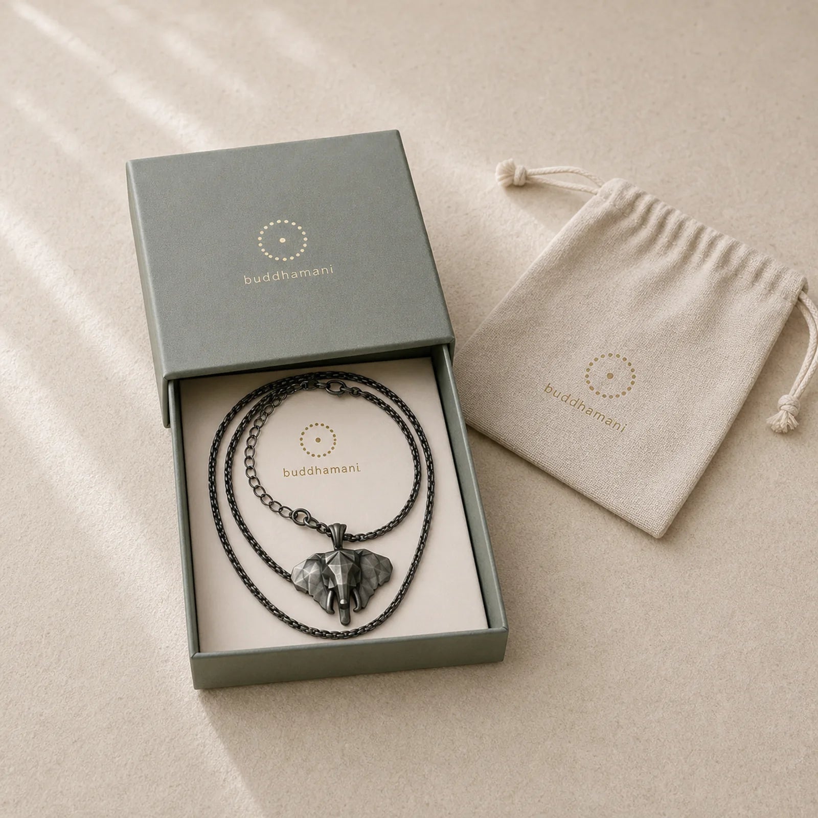 Elephant Pewter Titanium Steel Strength Necklace Pendant featuring Titanium Steel, Elephant Symbol
