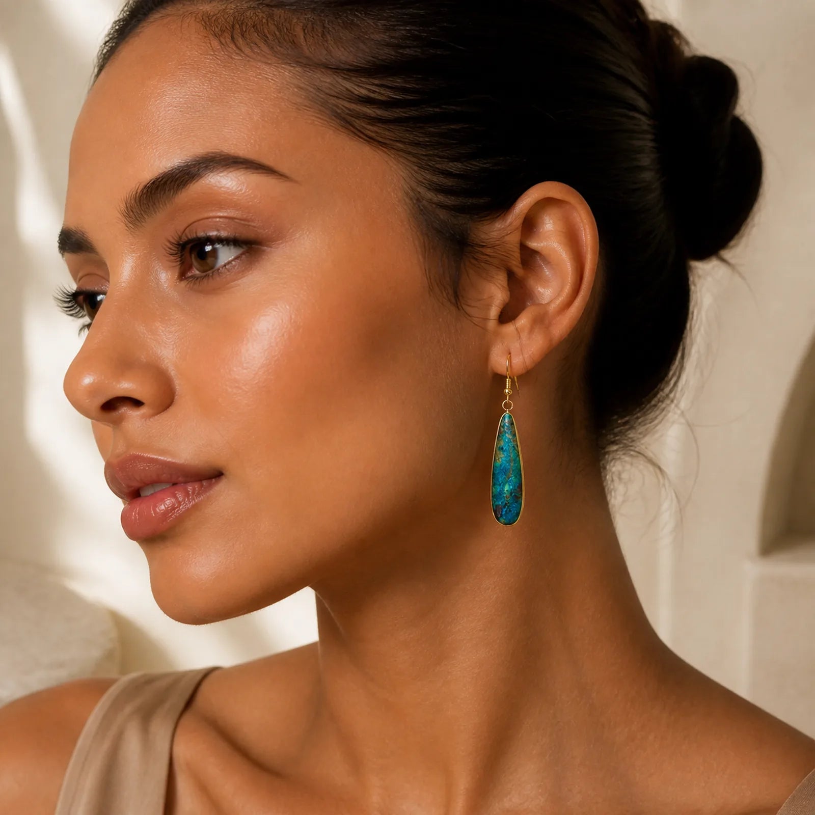 Emperor Stone Water Drop Happiness Dangle Earrings featuring Emperor Stone