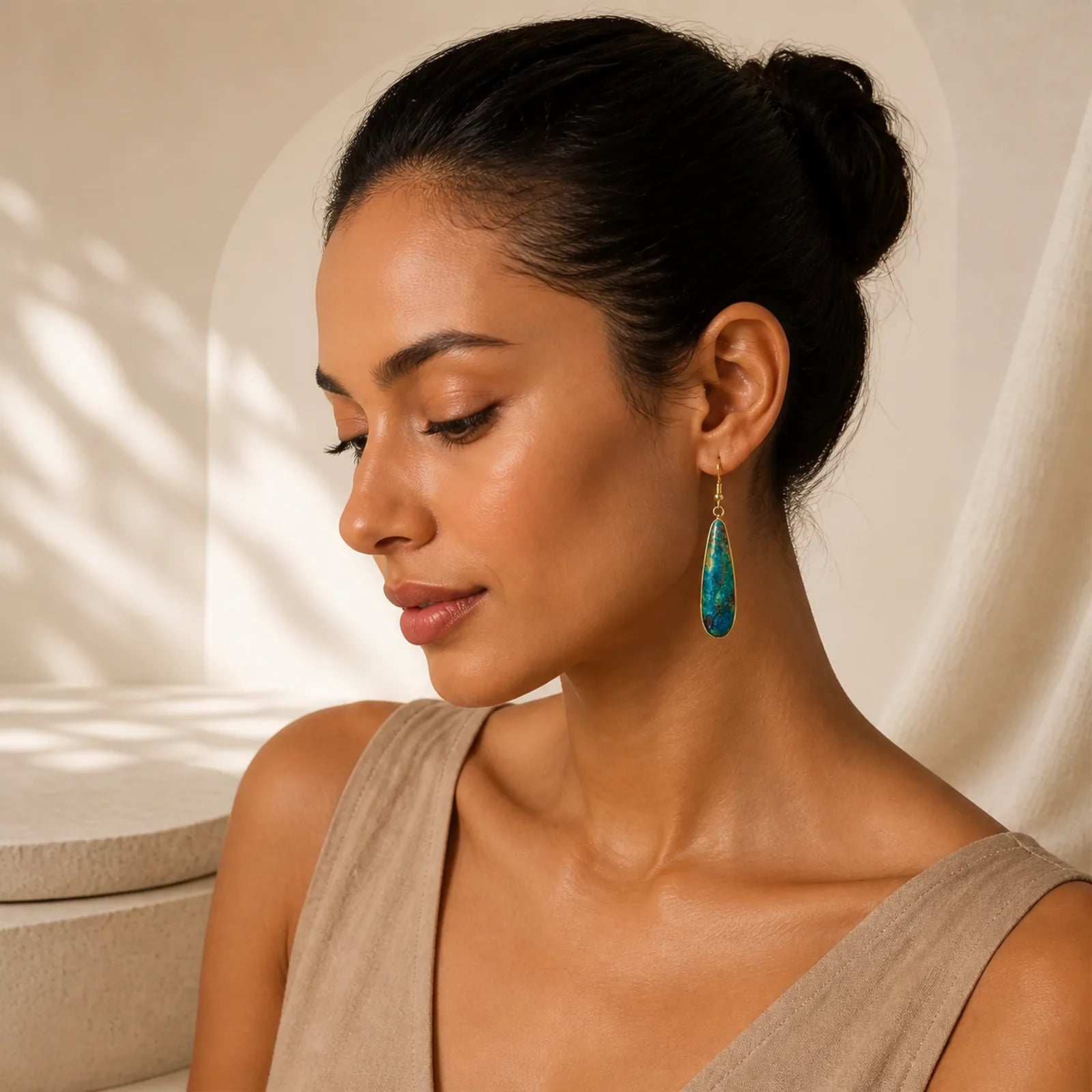 Emperor Stone Water Drop Happiness Dangle Earrings featuring Emperor Stone