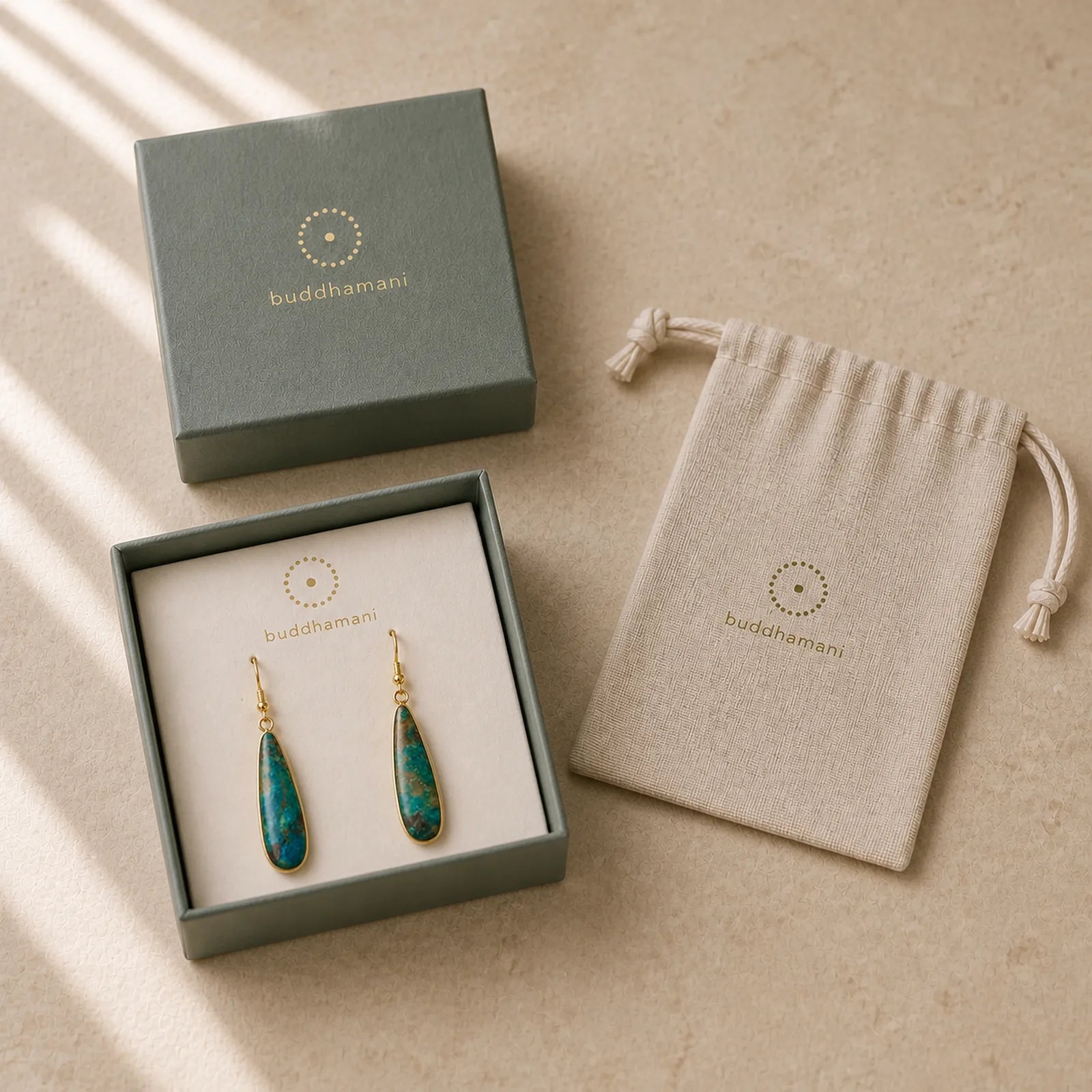Emperor Stone Water Drop Happiness Dangle Earrings featuring Emperor Stone