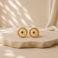 Enamel Flower Luck Earrings featuring Silver, Copper, Jade