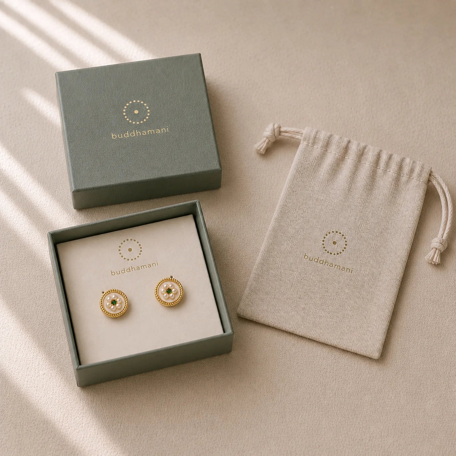 Enamel Flower Luck Earrings featuring Silver, Copper, Jade