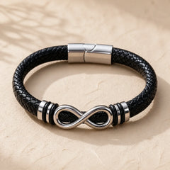 Endless Knot Design Titanium Steel Strengthen Braided Leather Buckle Bracelet featuring Titanium Steel