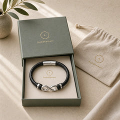 Endless Knot Design Titanium Steel Strengthen Braided Leather Buckle Bracelet featuring Titanium Steel