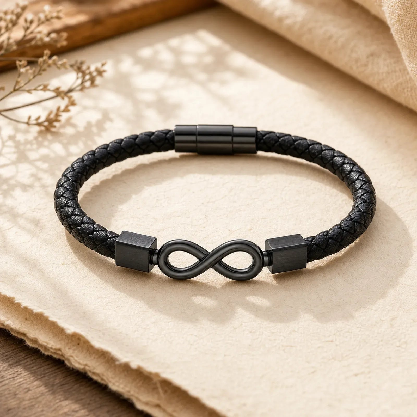 Endless Knot Titanium Steel Infinity Leather Weave Balance Bracelet featuring Titanium Steel