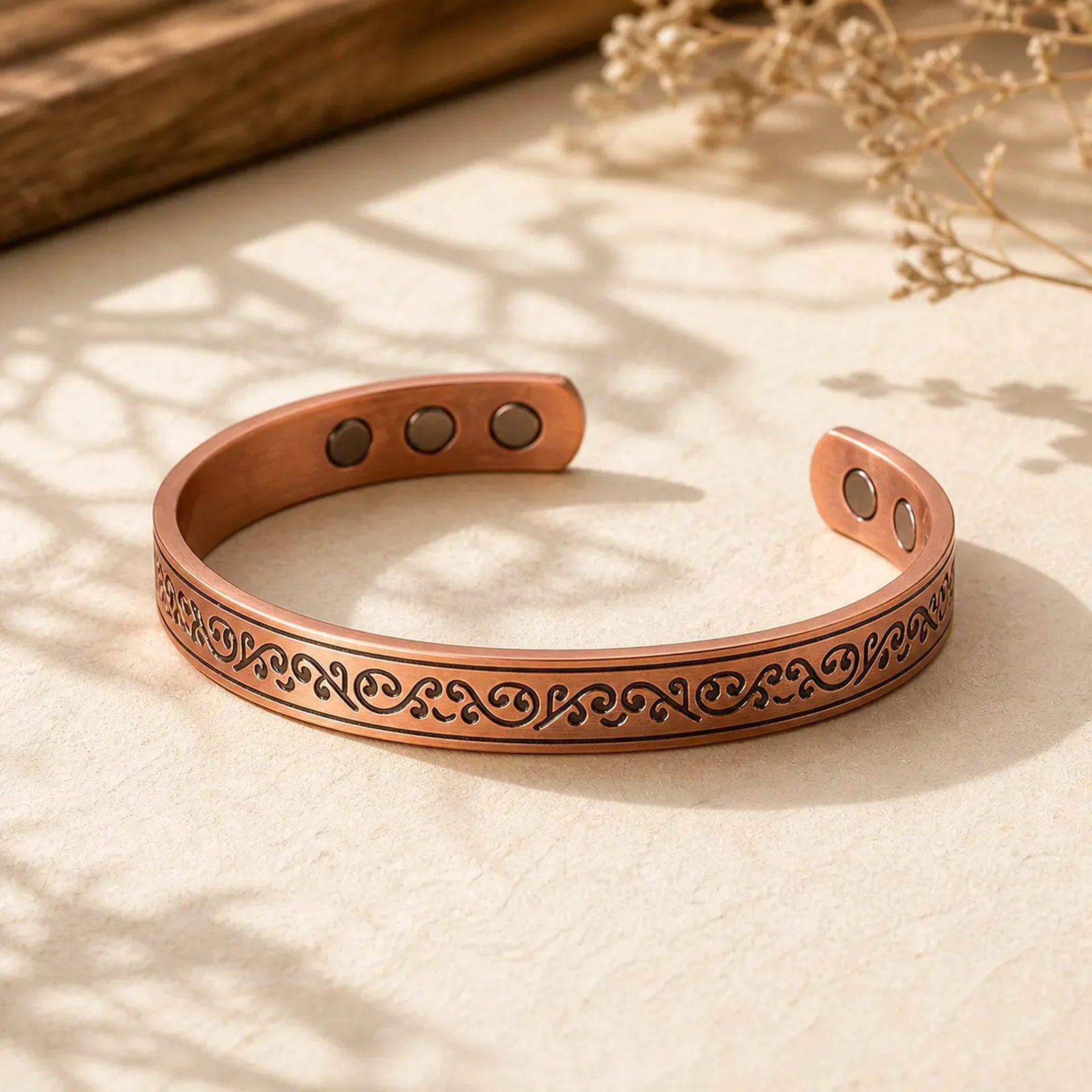 Engraved Patterned Copper Balance Open Cuff Bracelet Bangle featuring Copper