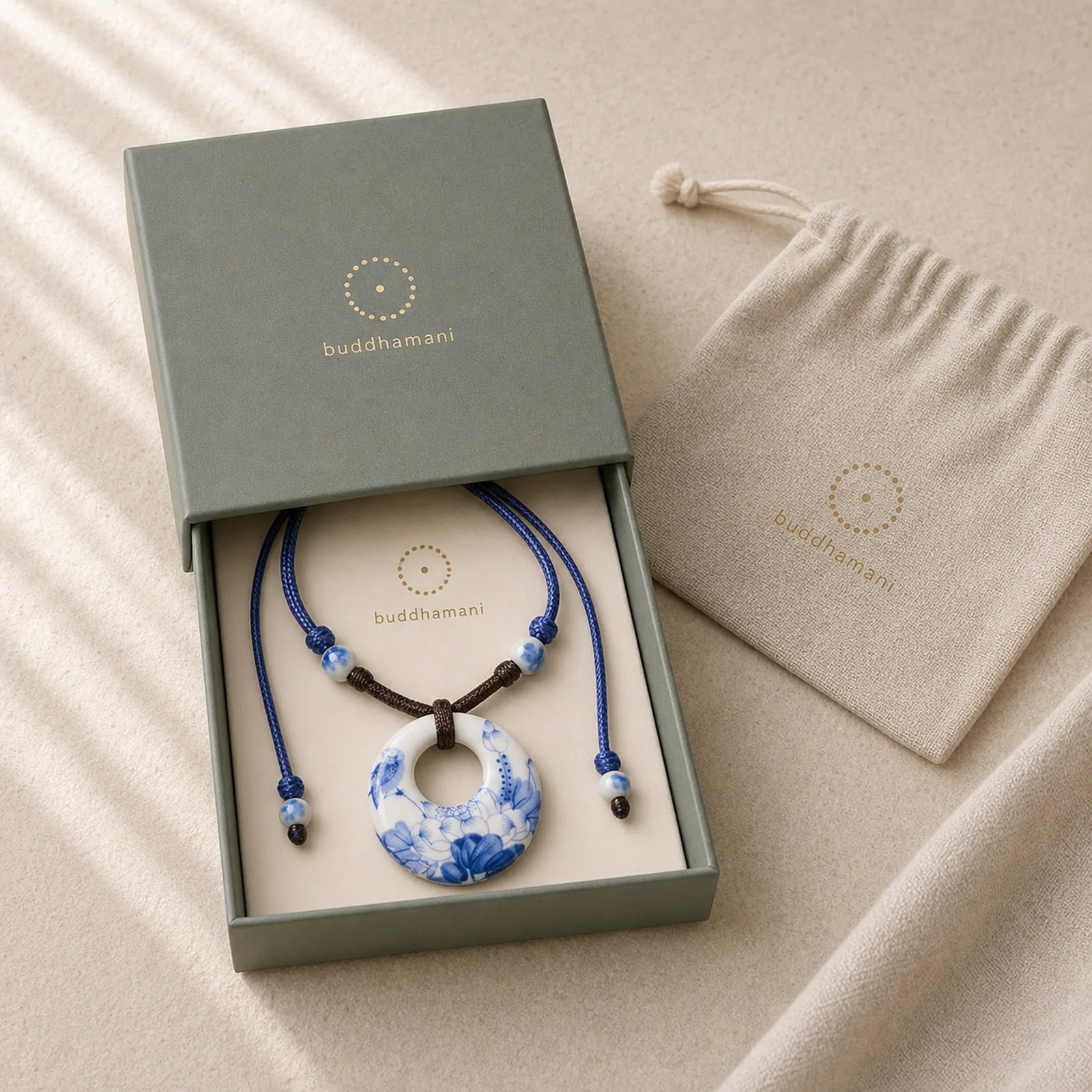 Ethnic Peony Peach Blossoms Lotus Symbol Ceramics Necklace Enlightenment Pendant featuring Lotus Symbol, Lotus