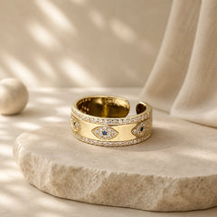 Evil Eye Luck Blessing Copper Alloy Ring featuring Evil Eye, Copper