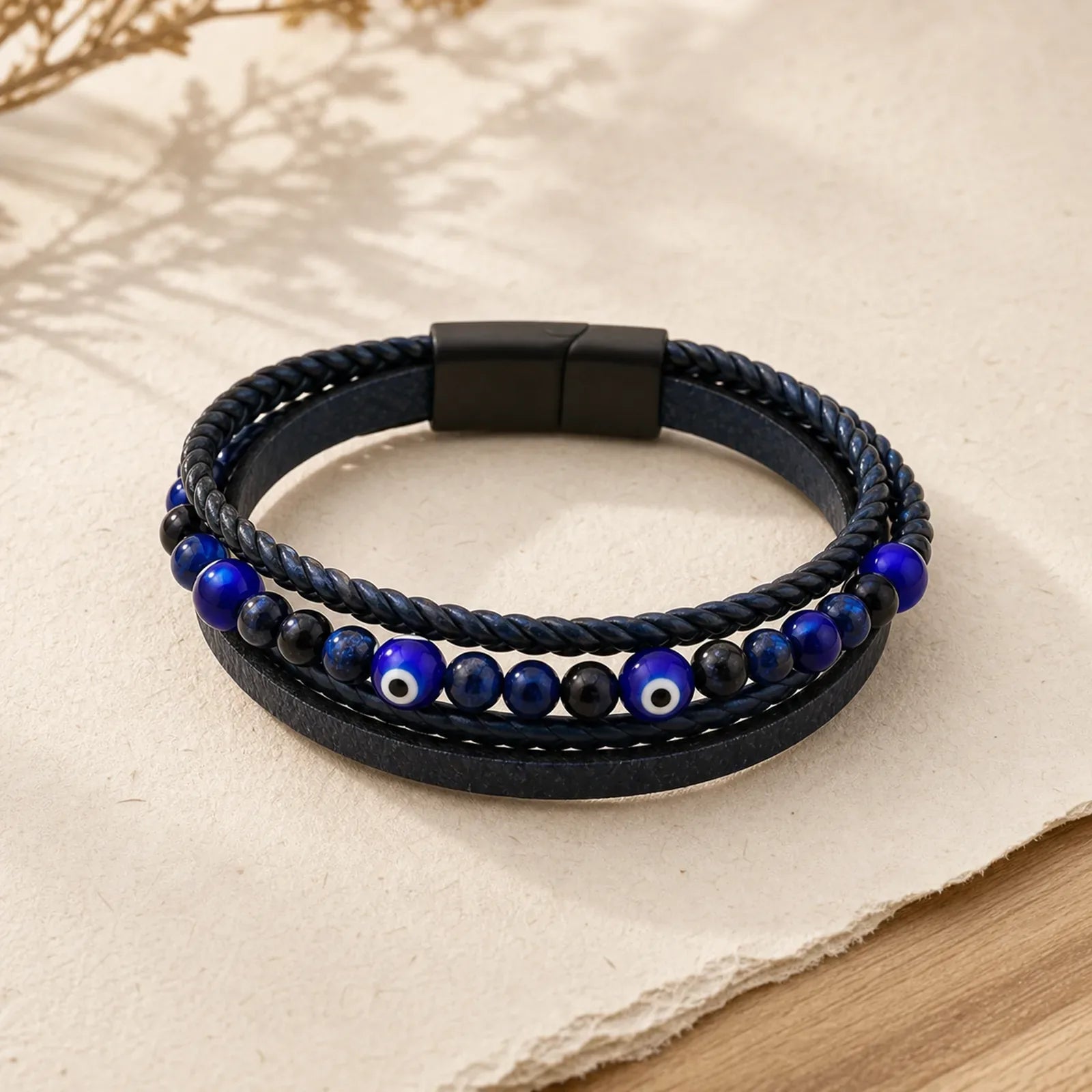 Evil Eye Tiger Eye Protection Beaded Multilayered Braided Bracelet featuring Evil Eye, Tiger Eye