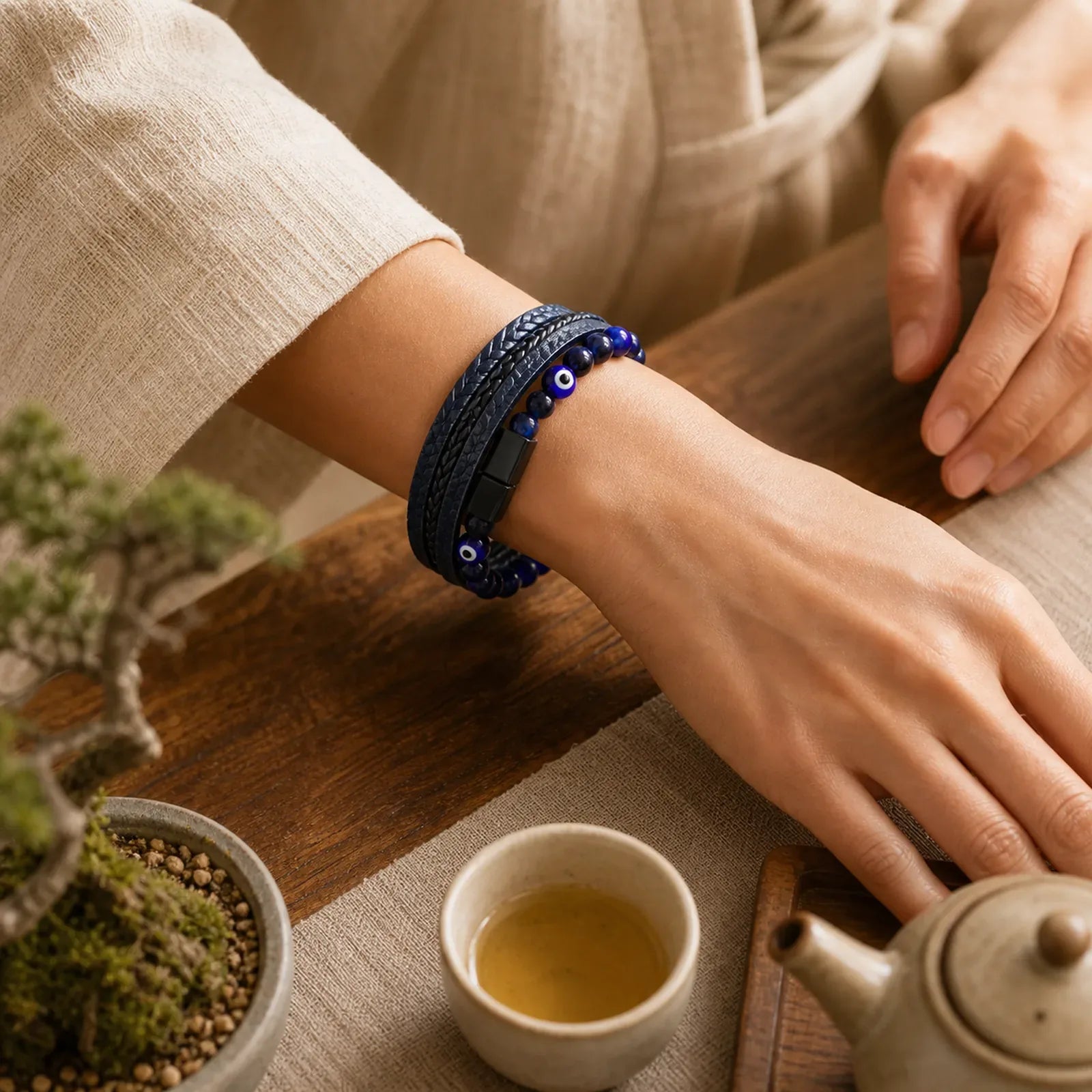 Evil Eye Tiger Eye Protection Beaded Multilayered Braided Bracelet featuring Evil Eye, Tiger Eye