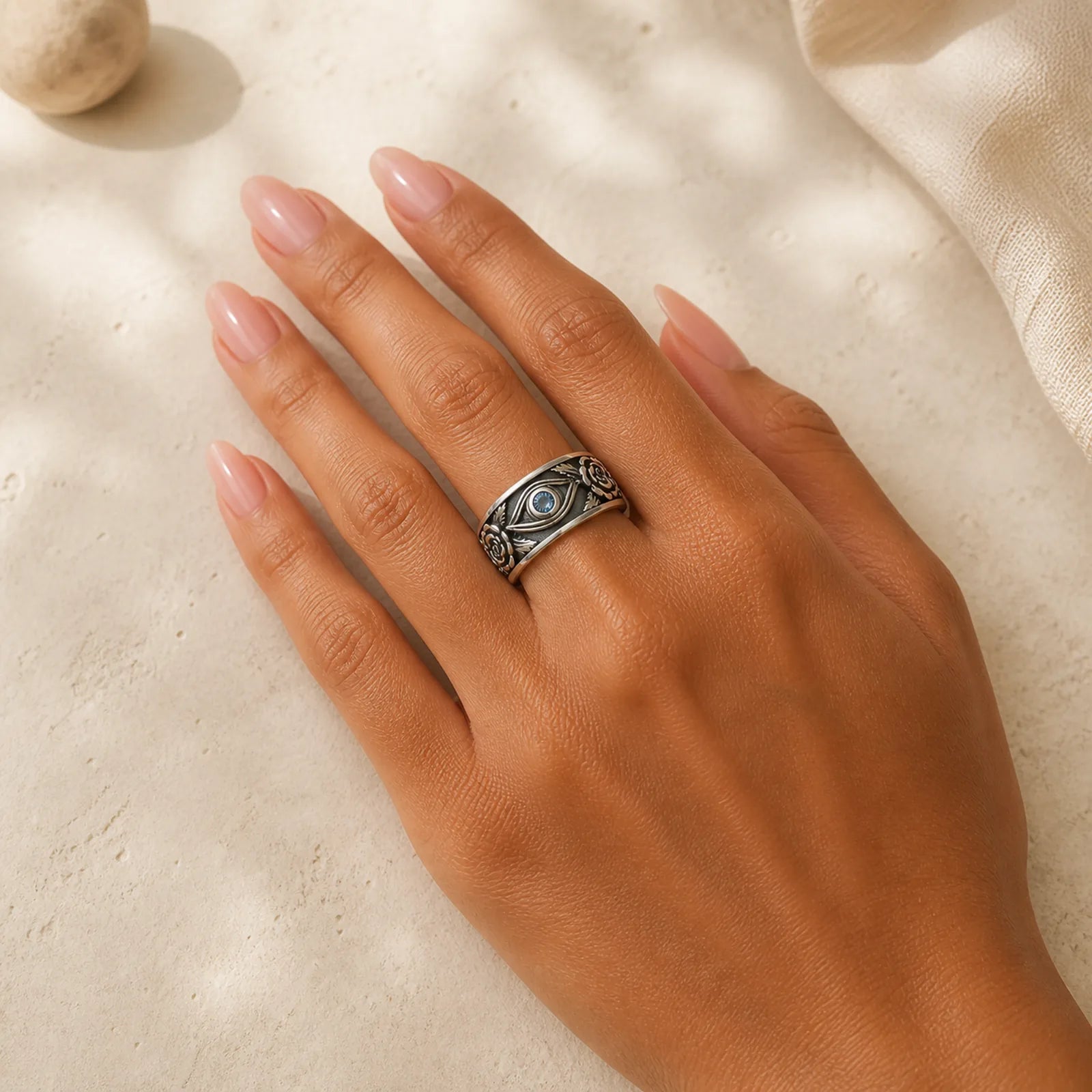 Eye Of Horus Crystal Protection Adjustable Ring featuring Eye of Horus, Copper