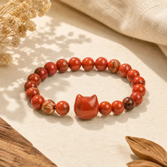 Faceless Cat Head Design Red Turquoise Luck Bracelet featuring Red Turquoise, Turquoise