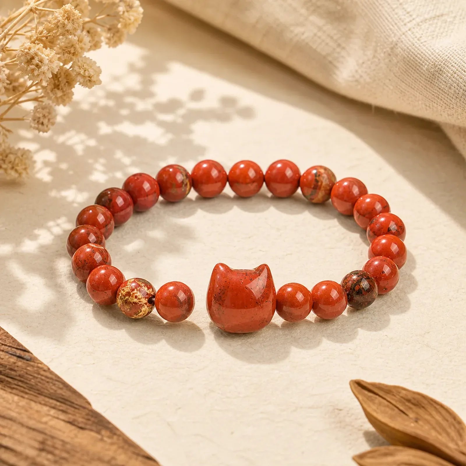 Faceless Cat Head Design Red Turquoise Luck Bracelet featuring Red Turquoise, Turquoise