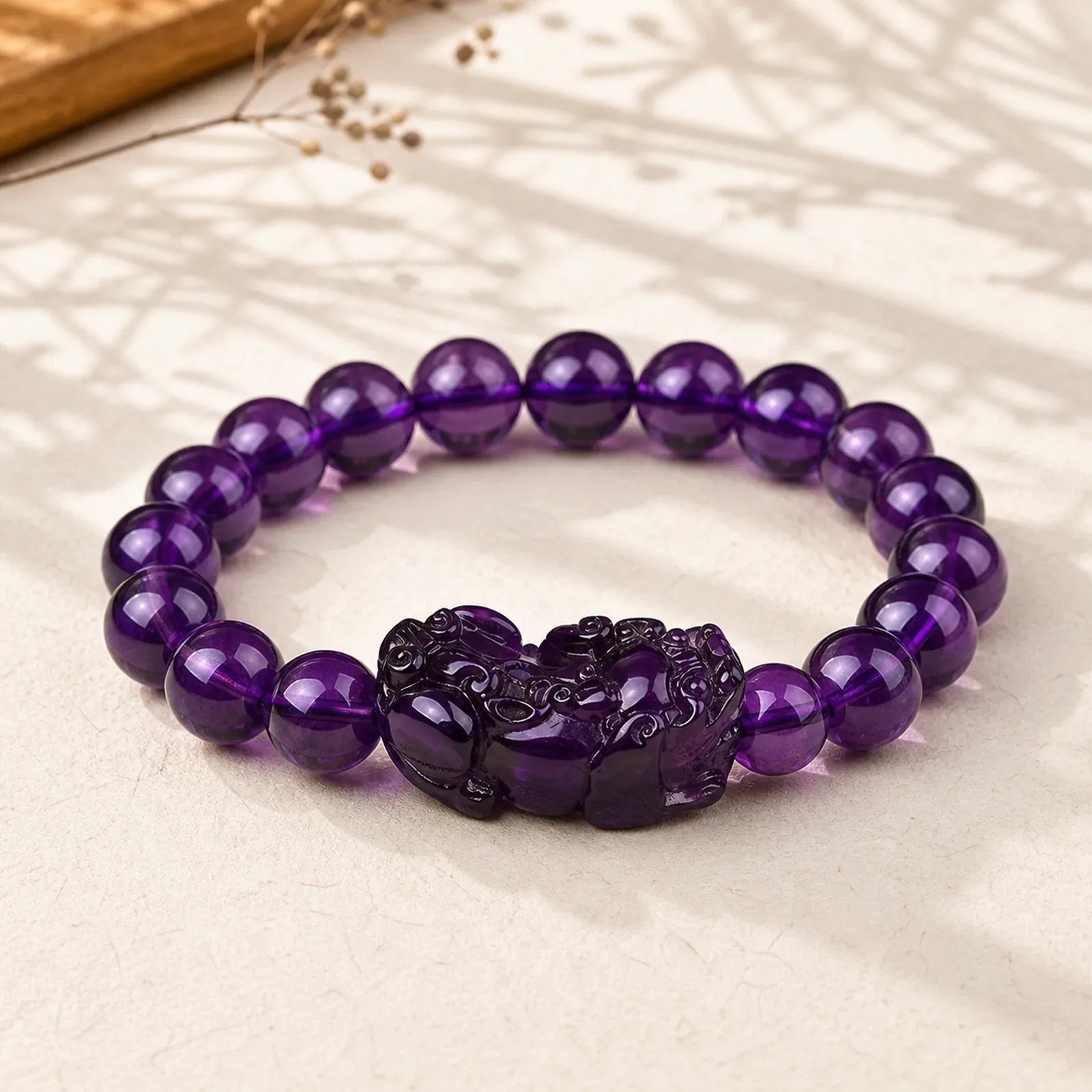 Feng Shui Amethyst Fortune Wealth Bracelet featuring Amethyst, Pixiu