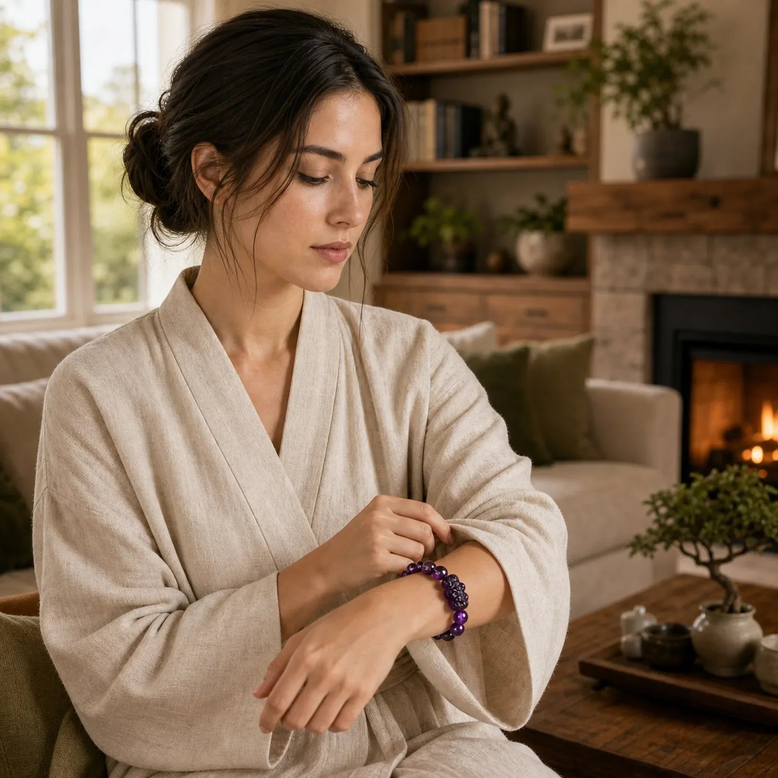 Feng Shui Amethyst Fortune Wealth Bracelet featuring Amethyst, Pixiu