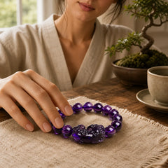 Feng Shui Amethyst Fortune Wealth Bracelet featuring Amethyst, Pixiu