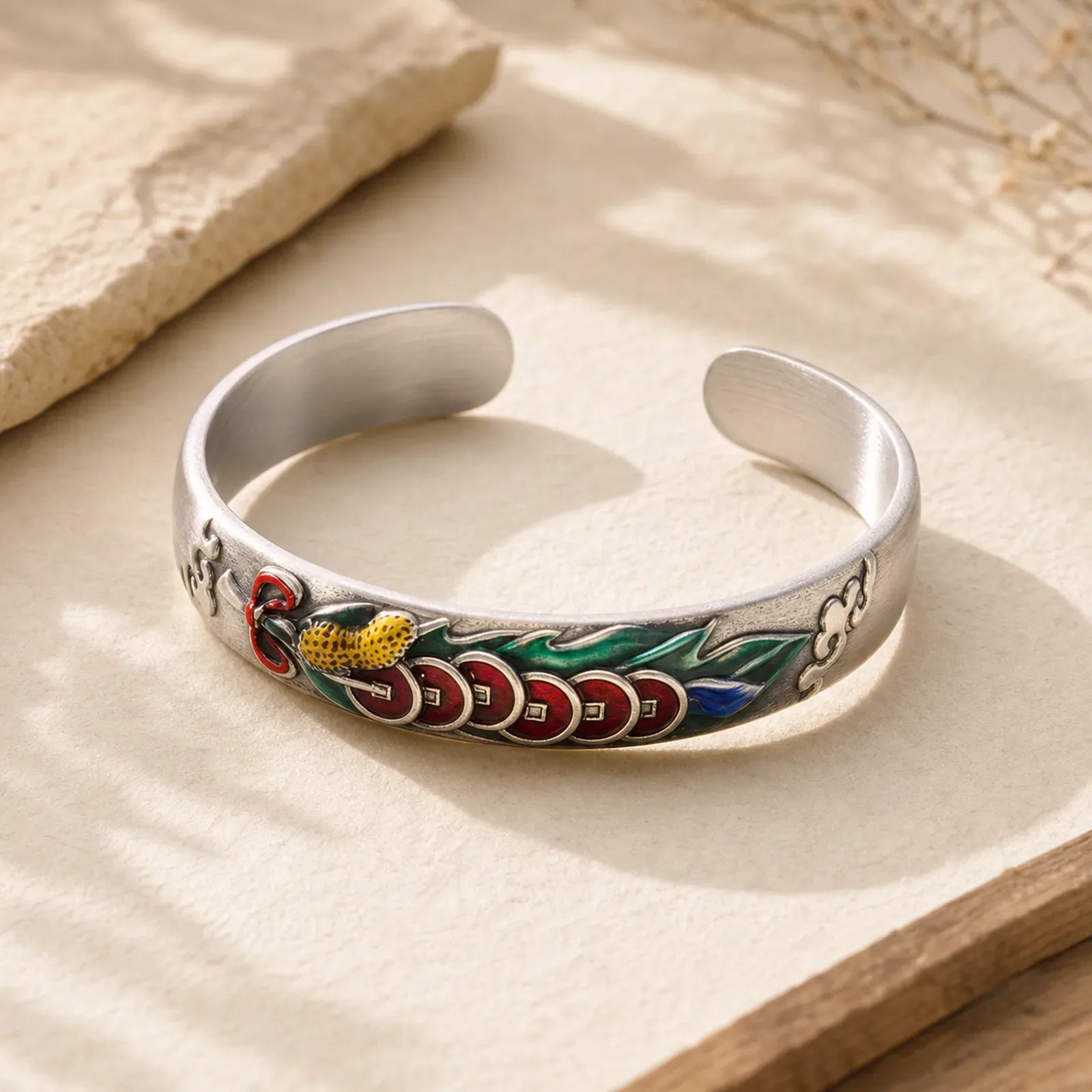 Feng Shui Five Emperor Coins Peanut Wealth Bracelet Bangle featuring Five Emperor Coins, Five-Emperor Coins, Copper