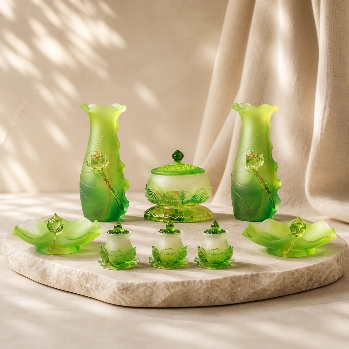 Feng Shui Lotus Handmade Liuli Crystal Art Piece Home Office Offering Decoration featuring Lotus, Lotus Symbol