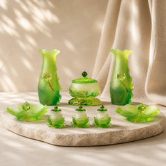 Feng Shui Lotus Handmade Liuli Crystal Art Piece Home Office Offering Decoration featuring Lotus, Lotus Symbol