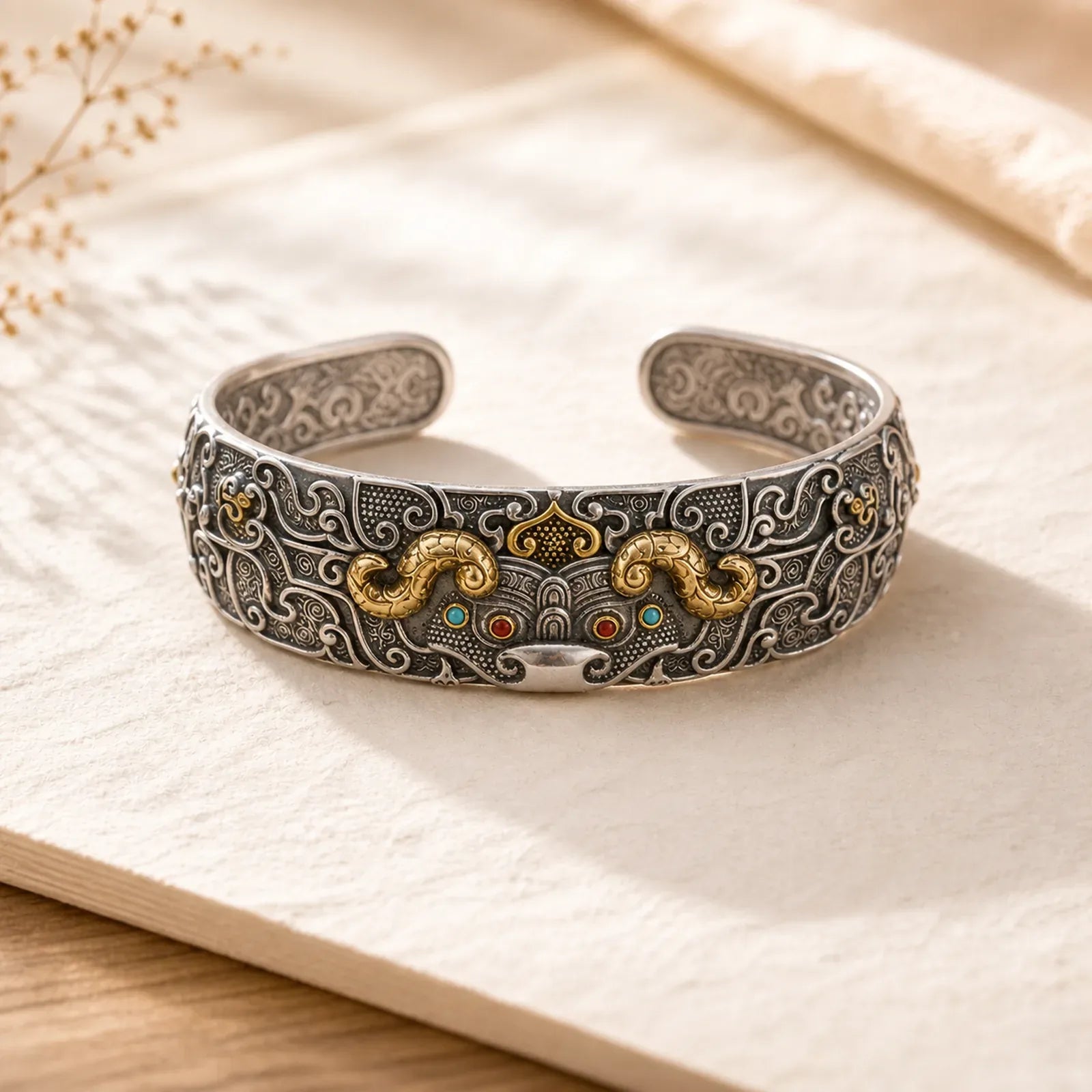 FengShui Engraving PiXiu Blessing Bracelet Bangle featuring Pixiu, Silver, Copper
