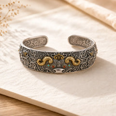 FengShui Engraving PiXiu Blessing Bracelet Bangle featuring Pixiu, Silver, Copper