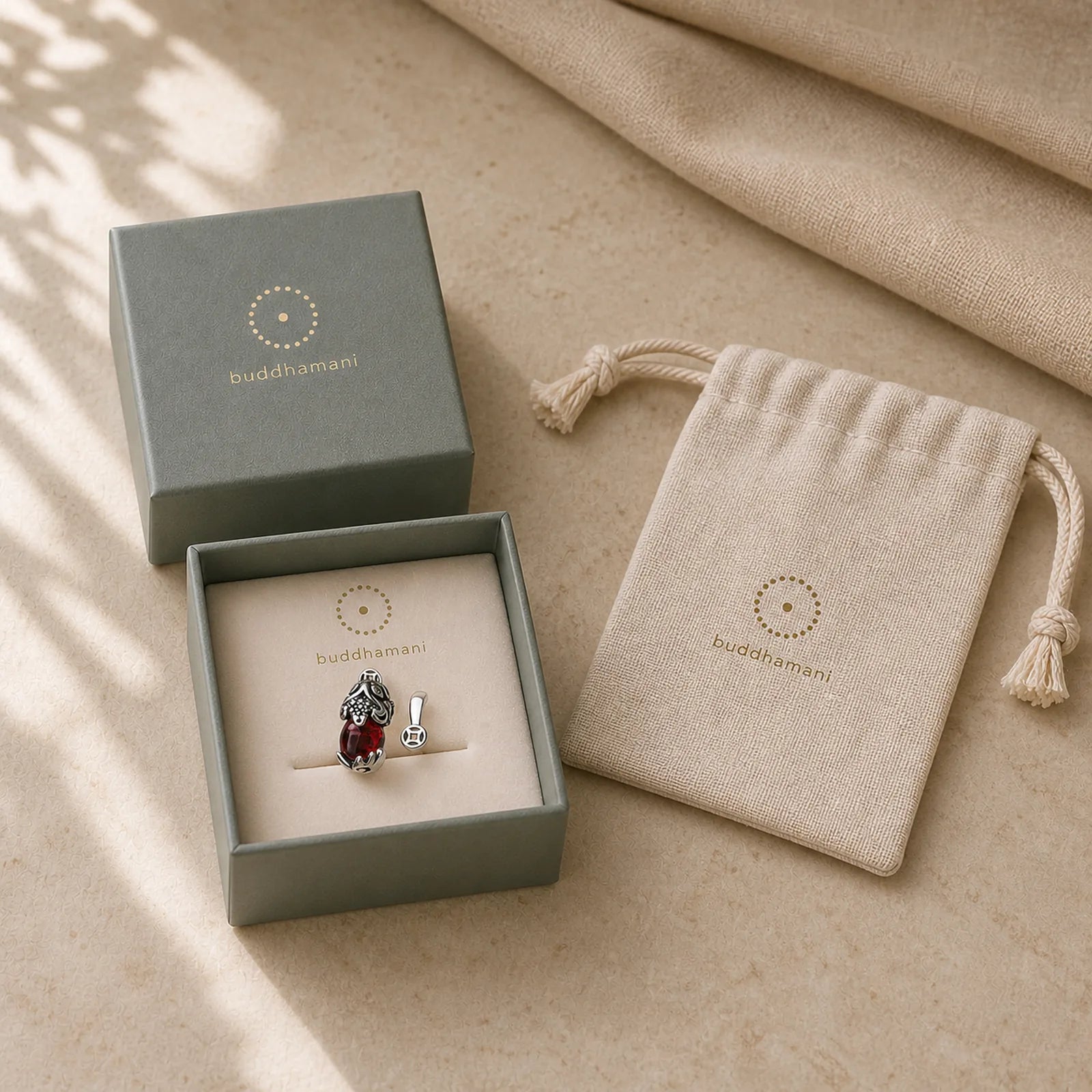 FengShui Genstone PiXiu Wealth Adjustable Ring featuring Pixiu, Copper, Garnet