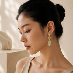 FengShui Jade Double Happiness Fortune Earrings featuring Jade, Double Happiness, Copper