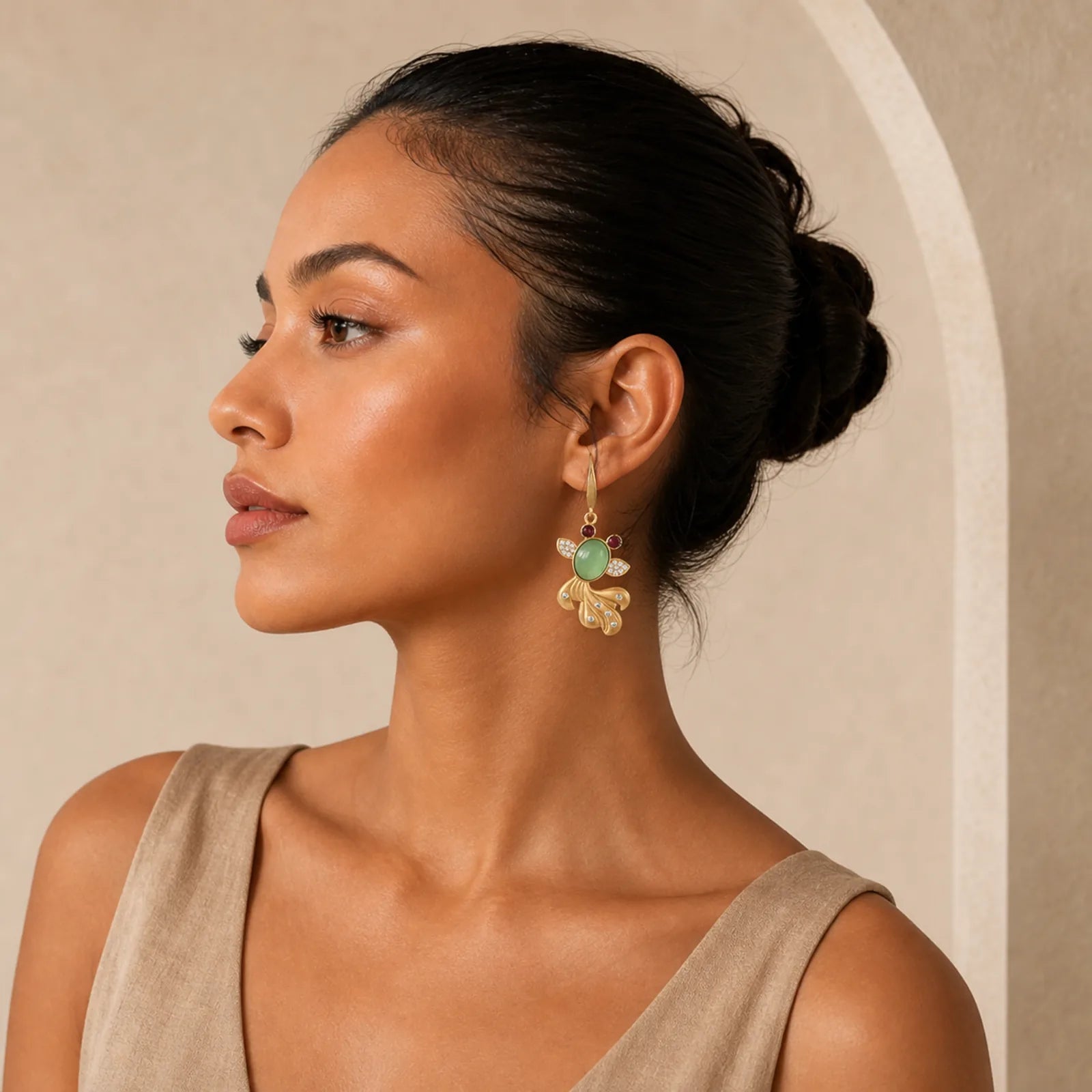 FengShui Jade Koi Fortune Earrings featuring Jade, Chalcedony, Koi Fish