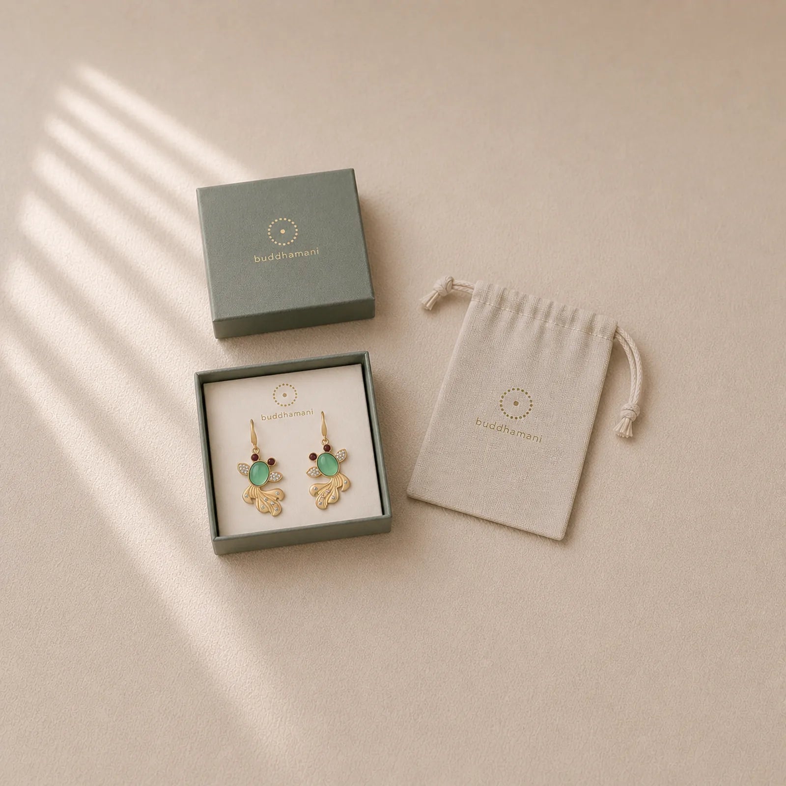 FengShui Jade Koi Fortune Earrings featuring Jade, Chalcedony, Koi Fish