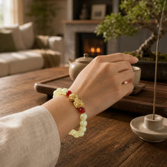 FengShui Lucky Pixiu Glowstone Wealth Bracelet featuring Pixiu, Glowstone, Om