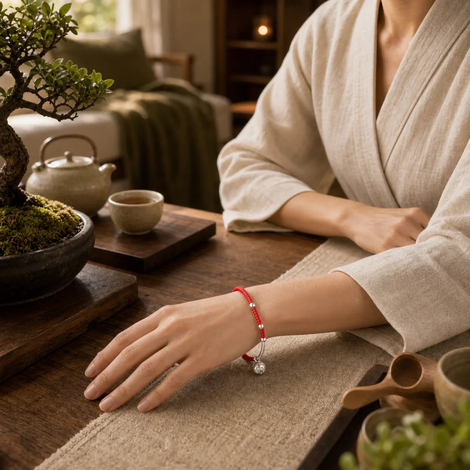 FengShui Lucky Red String Bell Bracelet featuring Red String
