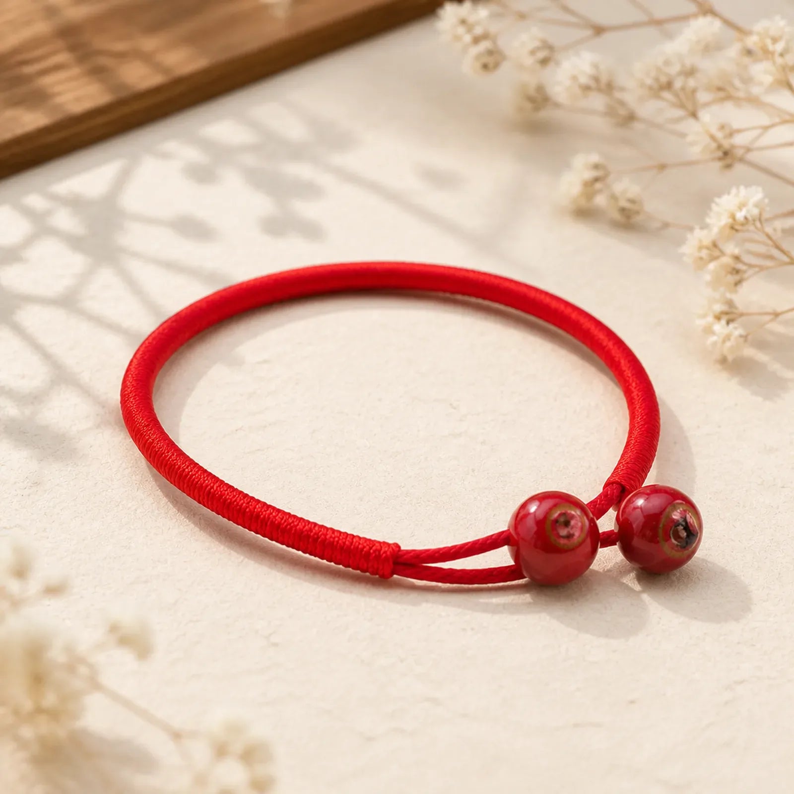 FengShui Lucky Red String Ceramic Bracelet featuring Red String