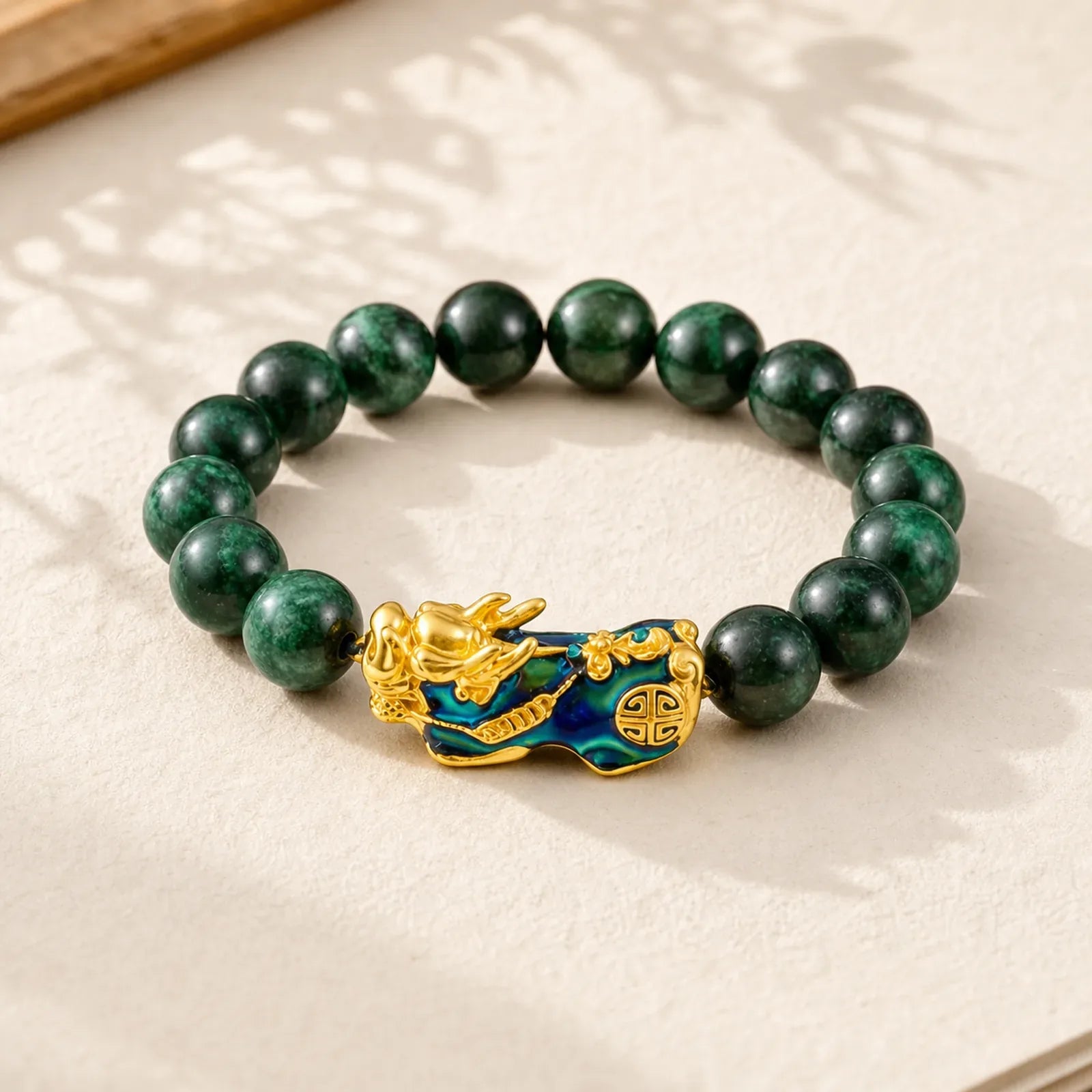 FengShui PiXiu Jade Protection Bracelet featuring Pixiu, Jade, Cyan Jade