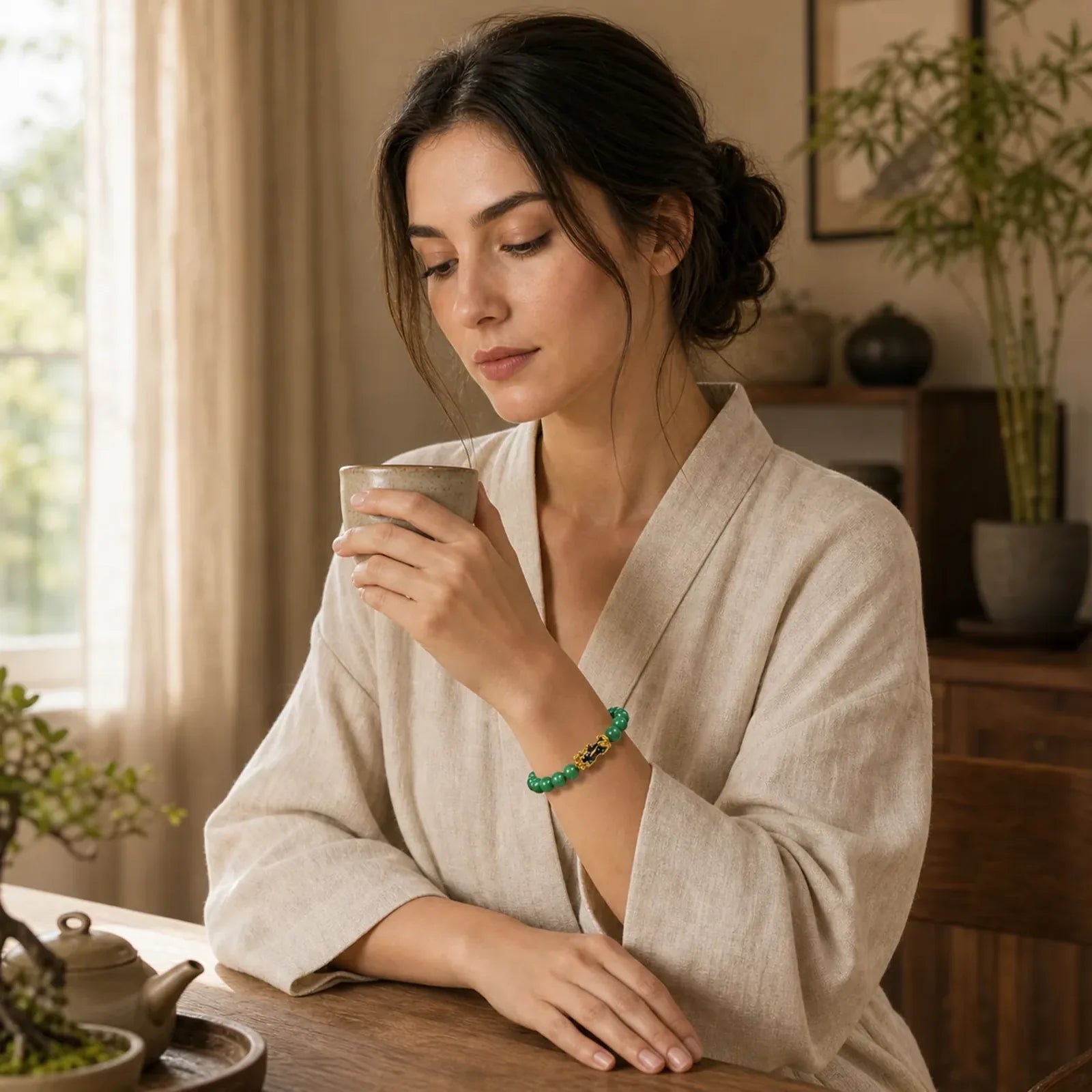 FengShui PiXiu Jade Protection Bracelet featuring Pixiu, Jade, Cyan Jade