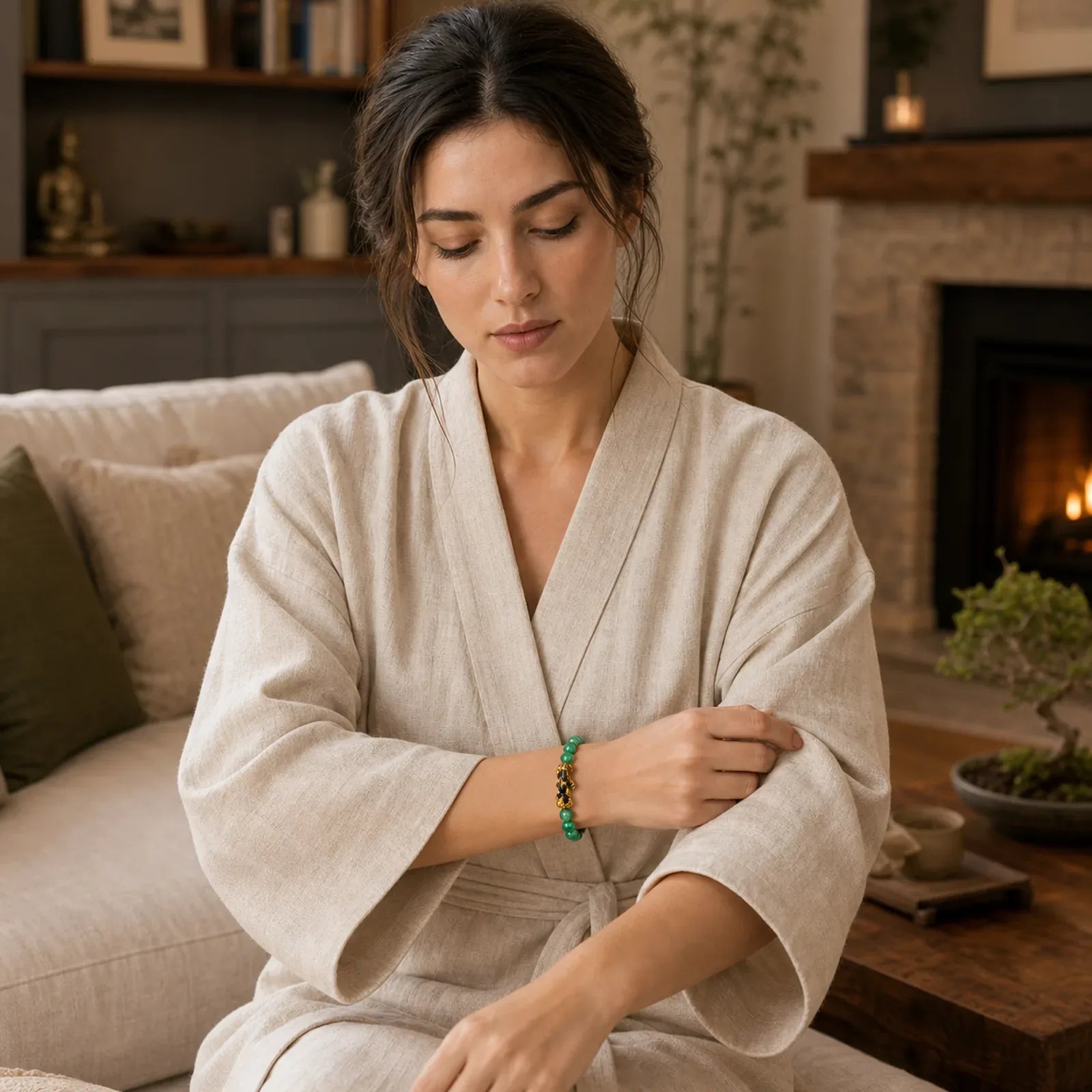 FengShui PiXiu Jade Protection Bracelet featuring Pixiu, Jade, Cyan Jade