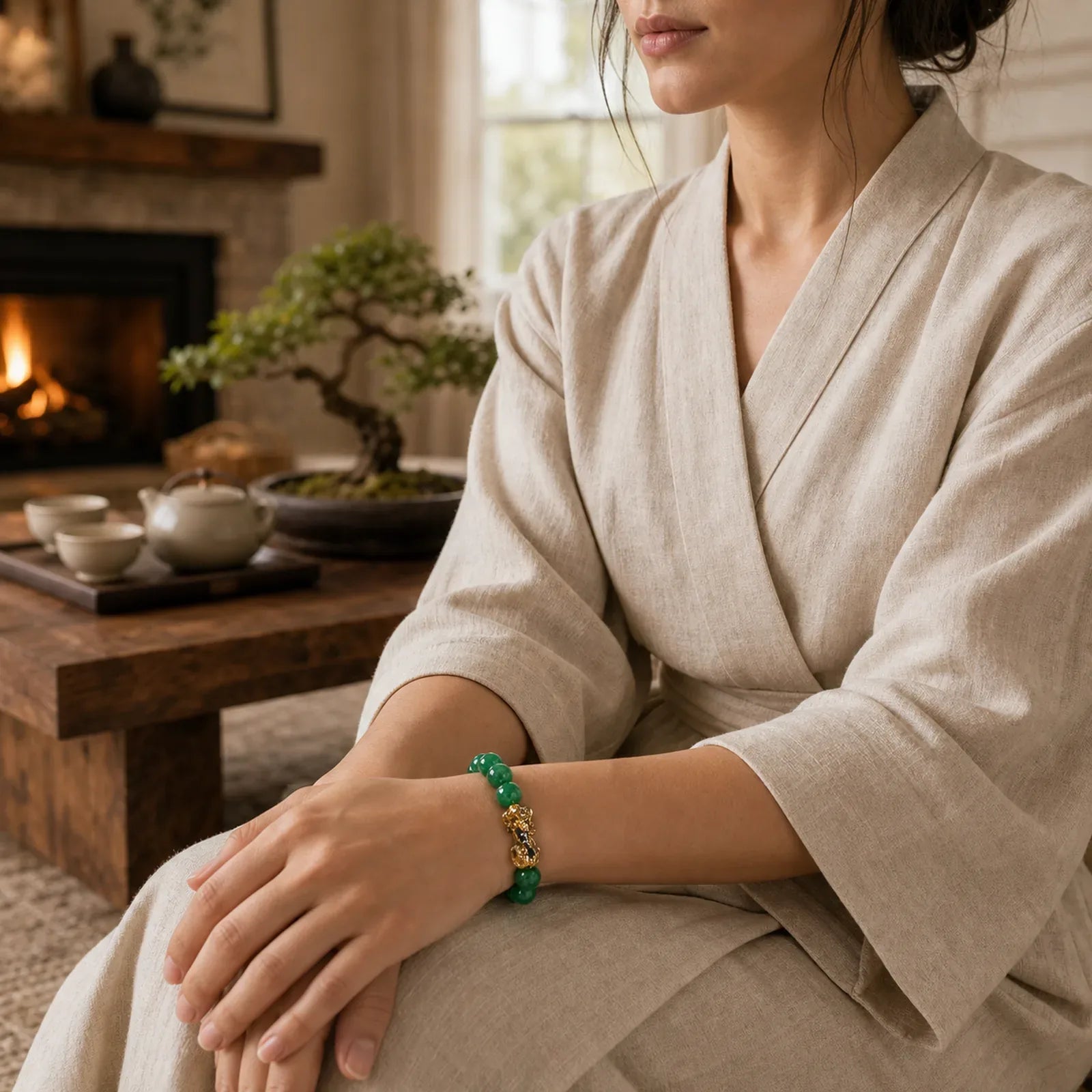 FengShui PiXiu Jade Protection Bracelet featuring Pixiu, Jade, Cyan Jade