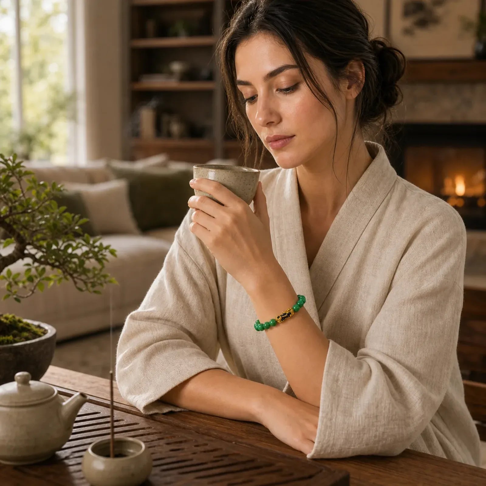 FengShui PiXiu Jade Protection Bracelet featuring Pixiu, Jade, Cyan Jade