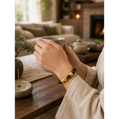 FengShui PiXiu Obsidian Wealth Bracelet featuring Pixiu, Obsidian, Om