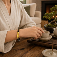 FengShui PiXiu Obsidian Wealth Bracelet featuring Pixiu, Obsidian, Om