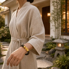 FengShui PiXiu Obsidian Wealth Bracelet featuring Pixiu, Obsidian, Om
