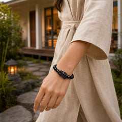 FengShui PiXiu Obsidian Wealth Bracelet featuring Pixiu, Obsidian