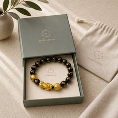 FengShui PiXiu Obsidian Wealth Bracelet featuring Pixiu, Obsidian, Om