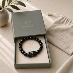 FengShui PiXiu Obsidian Wealth Bracelet featuring Pixiu, Obsidian
