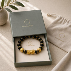 FengShui PiXiu Obsidian Wealth Bracelet featuring Pixiu, Obsidian, Om