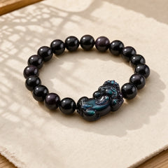 FengShui PiXiu Rainbow Obsidian Luck Bracelet featuring Pixiu, Rainbow Obsidian